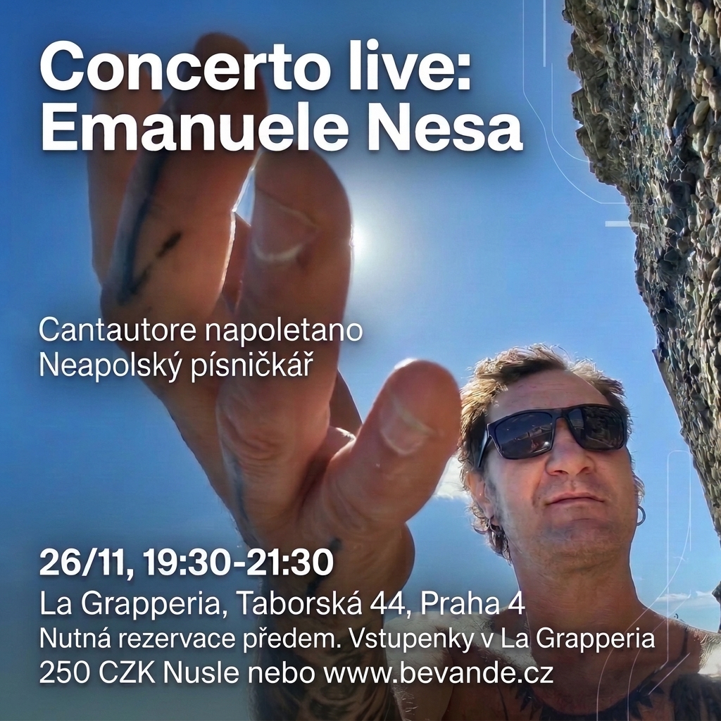 Zažijte pravou neapolskou atmosféru přímo v srdci Nuslí! Na velkou žádost se k nám vrací oblíbený písničkář Emanuel Nesa se zbrusu novým repertoárem. Přijďte si zatančit, zazpívat a užít si večer plný skvělé italské hudby.
